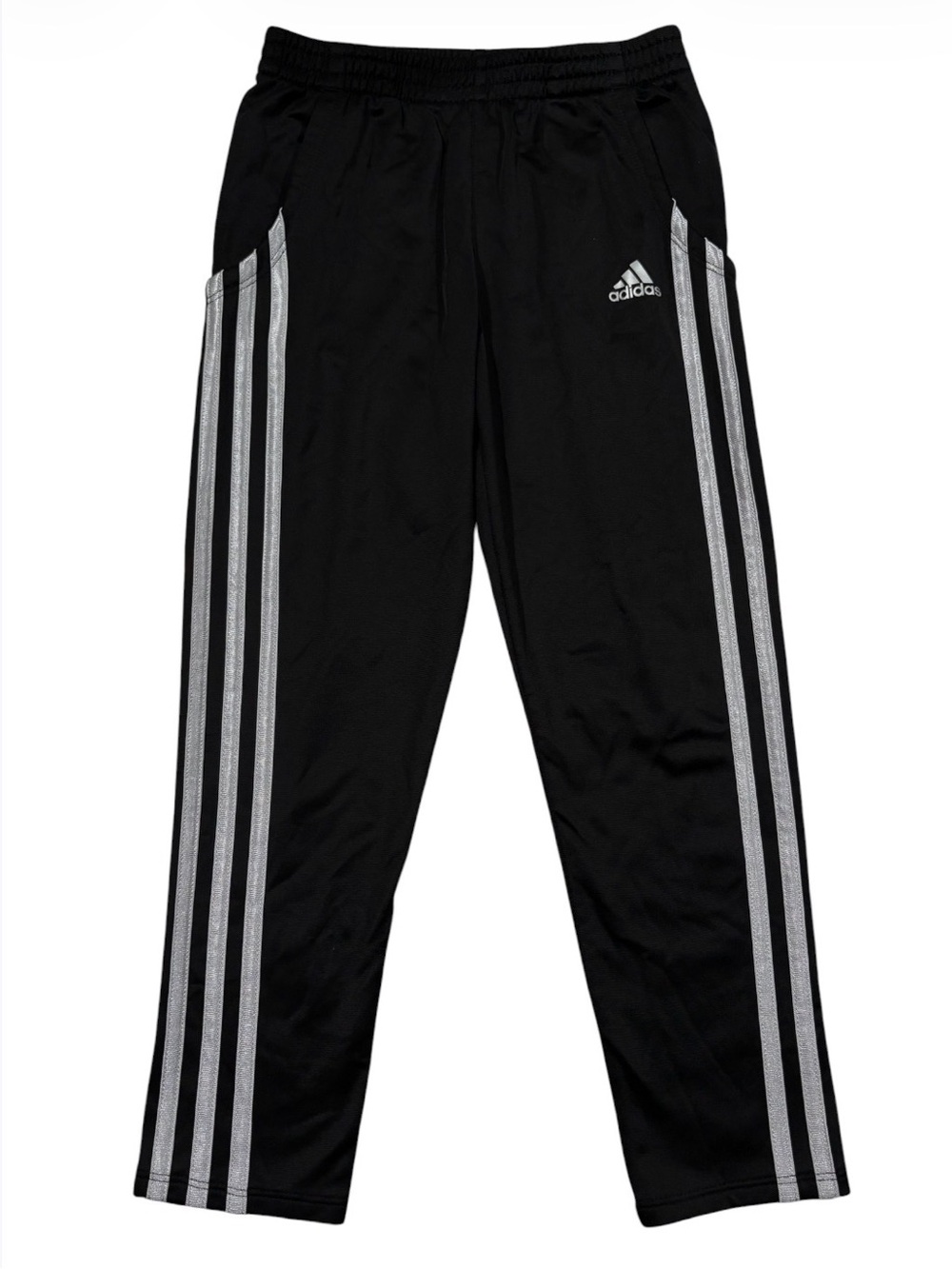 adidas youth Black Track Pants with Silver Stripes